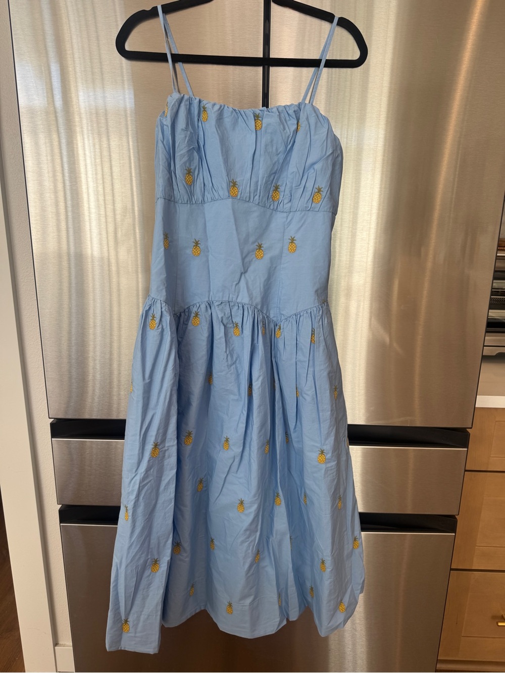 Light Blue Pineapple-Embroidered Midi Sundress